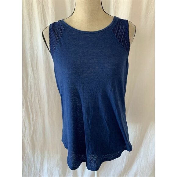 Twenty Montreal Womens Solid Navy Blue Linen Tank Top  Large - Picture 2 of 8